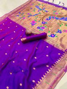 Magnifique Saree en Soie Paithani Khadi Indien de Créateur, avec Pallu Zari Riche et Dernière Collection de Sarees en Soie Traditionnels Exclusifs et Fantaisie pour Femmes - Product Image 5