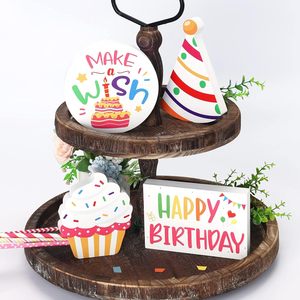 Decoración de Bandeja Escalonada para Cumpleaños, Letrero de Madera para Celebración, Artículos Coloridos para Fiesta de Cumpleaños, Centro de Mesa para Pastel de Cumpleaños con Mensaje de Deseos - Product Image 1