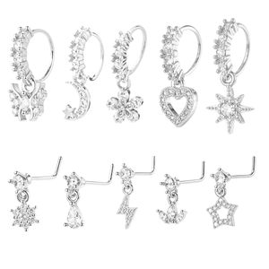 10 Piezas de Anillos Colgantes para la Nariz, 20g, con Circonitas y Dijes <span class=keywords><strong>en</strong></span> Forma de L, Joyería Corporal India para <span class=keywords><strong>Mujer</strong></span> - Product Image 1