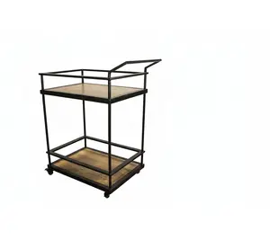 Chariot de service utilitaire de luxe en céramique fait main, robuste et écologique, style américain, pour bar à cocktails, noir, multi-niveaux, sécurisé - Product Image 1