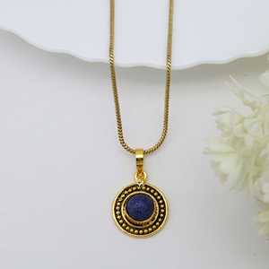 Good Quality Brass Necklace Boho Lapis Pendant Tribal Brass Jewelry Women 18k Gold Plated Geometric Ethnic Wholesale/OEM/ODM - Product Image 4