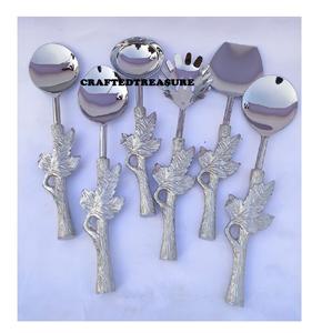 Ustensiles de cuisine Vaisselle Couverts Serveur à salade en acier inoxydable avec manche en feuille Servir les aliments Spork Salade Fourchette Cuillère Serveur Ensemble - Product Image 1