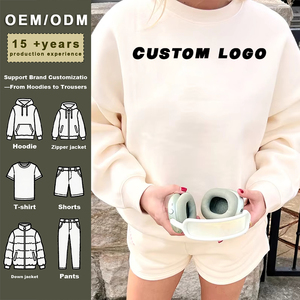 Conjunto de sudadera de algodón de alta calidad con hombros caídos y estampado personalizado Puff, sudadera de cuello redondo y conjunto corto para mujer - Product Image 6