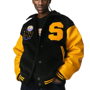 Tela de lana de invierno de nuevo diseño con chaqueta universitaria Letterman con capucha para hombres de chenilla bordada - Product Image 4