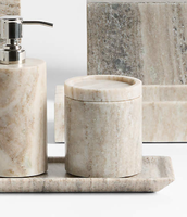 NANWEI Pot de rangement en travertin argenté véritable, fait main, en pierre massive, pour une organisation raffinée de la salle de bain, qualité supérieure