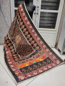 Châle long ethnique en soie Kalamkari Phulkari brodé à la main, dupatta brodé à la main, motif floral, fait à la main - Product Image 5