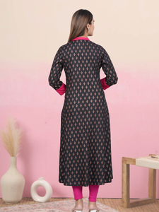 Kurta Anarkali noir imprimé or pour femmes, tissu doux, coupe confortable, tenue élégante et festive, tenue indienne traditionnelle élégante - Product Image 4