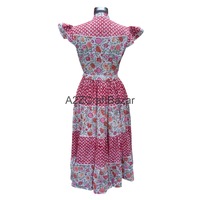 Robe longue élégante vintage en coton écologique à imprimé floral numérique 100 % coton avec ceinture, coupe trapèze, naturelle et respirante