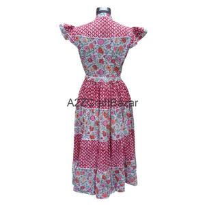 Robe maxi élégante en coton floral, robe à imprimé à la main, robe 100% coton avec ceinture, parfaite pour les fêtes et la plage - Product Image 6