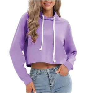 OEM Service Nouvelle Arrivée Haute Qualité Femmes Crop Top à Capuche à Manches Longues en Coton Éponge Pull Sweat Crop Top pour l'Exportation BD - Product Image 6