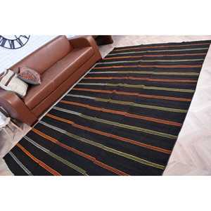 พรมขนาด 6.4x10.2 ฟุต, พรมตุรกีโบราณ, พรมคิลิมลายปะติดสีดำ - Product Image 4