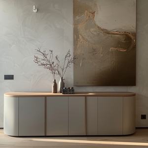 ตู้ไซด์บอร์ดโค้งสไตล์มินิมอลทันสมัย พร้อมท็อปไม้ ตู้เก็บของ 4 บาน สำหรับห้องนั่งเล่น ขายส่ง - Product Image 3