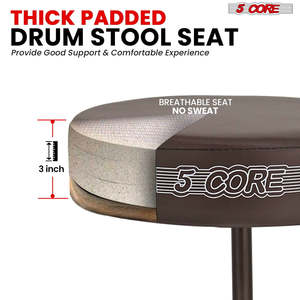 5 Core Drum Throne 3 Thick Padded Memory Foam Comfortable Drummer <b>Stool</b> 330Lb Capacity Adjustable - Product Image 2