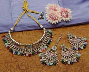 Conjunto de joyas chapadas en oro Kundan tradicional indio y conjunto de collar de cobre para mujeres y niñas accesorios indios joyería Mujer - Product Image 6