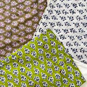 Tela de algodón orgánico hecha a mano, tela de patio para correr ligera con estampado de bloques indios para manualidades de niños - Product Image 1