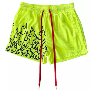 <b>Men</b> Knitted Mesh Sports <b>Shorts</b> Front Logo Mid <b>Elastic</b> <b>Waist</b> Flame Print Drawstring Quick Dry Casual Training 220g Made Pakistan - Product Image 5