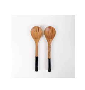 Juego de utensilios de 2 piezas de madera de acacia con mango de cuchara de resina negra para utensilios de cocina y restaurantes uso hecho a mano - Product Image 1