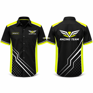 Camisa de trabajo personalizada para equipo de mecánicos, con botones, manga corta, diseño con ribetes, ropa de carreras, para verano e invierno - Product Image 5