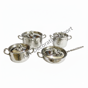 Premium Royal Design Hammered Stainless Steel Cookware Set Silver Leaf Accent Kitchenware Casserole Pan Pots Eco-Friendly Gas - Product Image 5