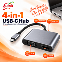USB-C 4-in-1 Hub Aluminium Alloy Type-C ke /VGA/USB-A/USB-C PD Adaptor Multiport untuk Monitor Laptop