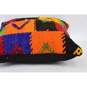 Oreiller patchwork Kantha en laine multicolore 18x18 pouces Oreiller 16x16 brodé avec imprimé vintage - Product Image 5