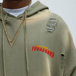 Sudadera con capucha lavada con ácido desgastada personalizada 400gsm tela pesada Sunfade Wash Hoodies Vintage Puff Print Pullover Sudaderas con capucha Hombres - Product Image 2