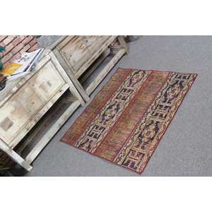 Tapis turc, petit tapis de 2,7 x 3,2 pieds, tapis vintage en laine rouge camouflage - Product Image 1