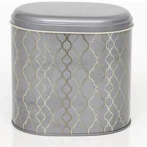 Patrón geométrico Estaño de metal dorado 1.4L Contenedor de almacenamiento de alimentos ovalado 140X120X130mm Fondo negro 140X120X130mm - Product Image 2