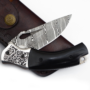 Couteau de poche pliant en bois de qualité industrielle fait à la main avec lame en acier damas manche en bois Pakka couteau de camping personnalisable OEM - Product Image 3