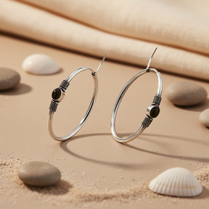 Aros de Oro de 14K y Oro Rosa de 18K con Perla Negra, Lindos y Modernos para Uso Diario, para Mujer, Aros de Plata y Oro Rosa con Diseño de Luna Religiosa - Product Image 1