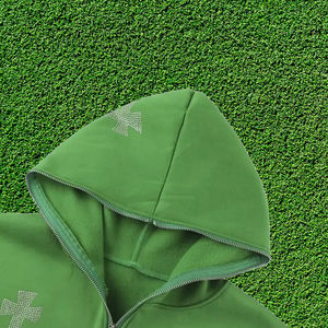 Sudadera con capucha con cordón de diamantes de imitación bordada con cremallera completa de Color sólido hecha a medida, ropa de calle cómoda para las estaciones de invierno, sudaderas con capucha - Product Image 5