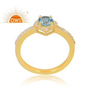 แหวนพลอย925ชุบทอง18K ชุบทอง18K แหวนพลอยบุษราคัมสีฟ้าเพชรสังเคราะห์จากธรรมชาติ - Product Image 1