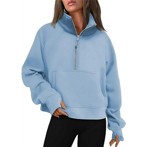 Sweats à demi-zip pour femmes sweats à capuche courts polaire quart fermeture éclair pull chandails trou de pouce automne hiver vêtements - Product Image 1