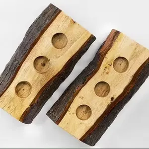 木製キャンドルホルダーモダンデザイン木製丸柱キャンドルホルダー木の樹皮付き家庭用装飾品