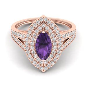 Reyes quyến rũ thạch anh tím đá quý kim cương Nhẫn handmade 14k vàng trắng đính hôn Nhẫn cưới cho phụ nữ đồ trang sức mỹ - Product Image 5