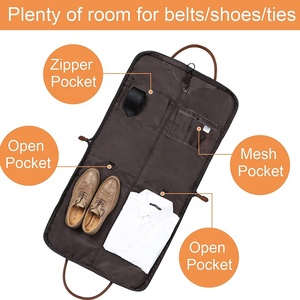 Leather Canvas Genuine Garment <b>Bag</b> Foldable Zippers Durable Hang Organizer Waterproof Travel Suit <b>Carrier</b> Weekend Trips Shopping - Product Image 4