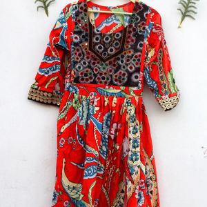Robe tunique vintage en coton indien imprimé à la main pour femmes - Product Image 1