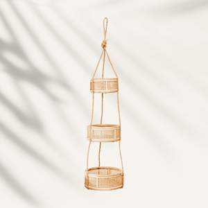 Panier suspendu triple en rotin tissé à la main, paniers à fruits à 3 niveaux, vente en gros, essentiels de cuisine - Product Image 3