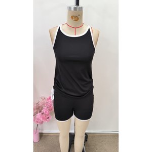 Conjunto de Dos Piezas para Mujer, Blusa de Escote Redondo con Tirantes y Detalle Cruzado en la Espalda y Pantalones Cortos, 36075 - Negro - Product Image 4