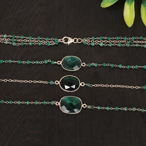 92.5สร้อยโชคเกอร์สีเงินสเตอร์ลิงพร้อมพลอยคอรันดัมสีเขียวมรกตและอะพาไทต์ - Product Image 4