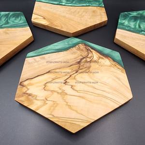 High Quality Kitchen <b>Table</b> <b>Top</b> Decorative Natural Wood & Resin Square Round <b>Epoxy</b> Resin Drink Tea Cup Best Coasters Set - Product Image 2