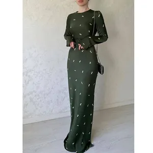 2023 women new spring autumn abaya style dress fashionable long-sleeved slim ruffled a-line dress o-neck elegant dress