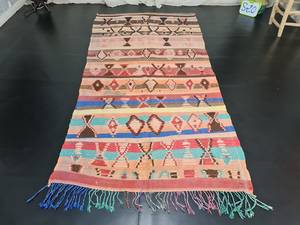 Tapis Marocain Fait Main Vintage Abstrait Berbère Tribal tapis Bohème Rouge et Bleu Laine Tapis Grande Taille Imprimé - Product Image 6