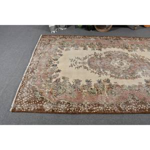 Alfombra turca vintage de 5,8x9,6 pies, patrón de retazos de lana de tejido plano marrón beige para decoración para sala de estar o respaldo de látex para pasillo - Product Image 3