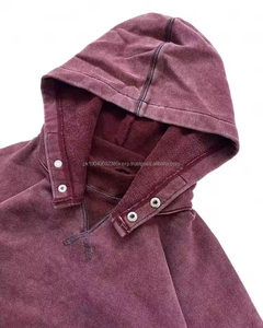 定制徽标大号拼接多功能口袋连帽衫按扣男士连帽衫复古水洗连帽衫男式 - Product Image 5