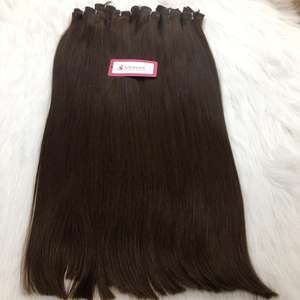 Extensiones de cabello humano sin procesar de onda profunda recta teñida doble de alta calidad con Clip de trama plana Remy virgen marrón oscuro - Product Image 4