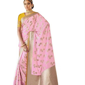 นักออกแบบล่าสุดผ้าไหมโดลาบริสุทธิ์ปักลูกไม้ขอบงานสารีโดย Fab Zone - Product Image 1