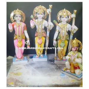 Exclusive Lord Shri Ram Darbar With Lord Shri Hanuman Ji White Shinning Makrana Marble Stone Sculpture