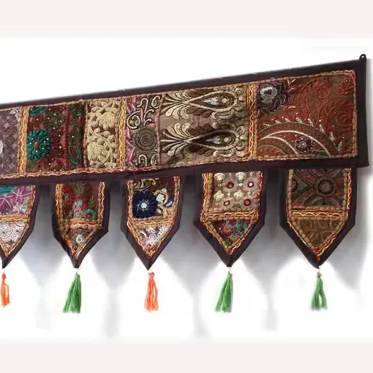 Vintage Patchwork Toran Decorative Gypsy Valances Indian Embroidered Door Hangings Banjara Window Toppers Bohemian Curtain
