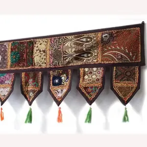 Vintage Patchwork Toran dekoratif çingene Valances hint işlemeli kapı asma Banjara pencere Toppers Bohemian perde